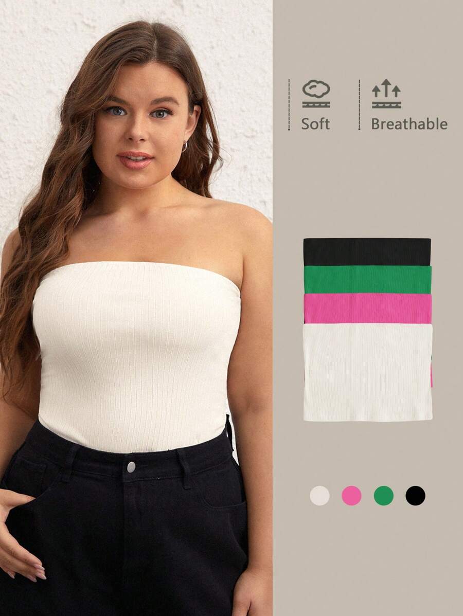 SHEIN BASICS 1 Pieza De Top De Tubo Sólido Extra - Beis - Ver 1