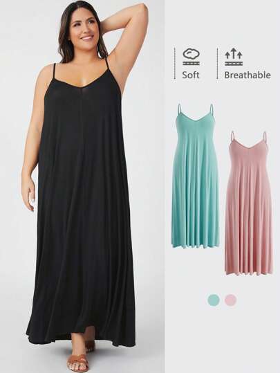 SHEIN BASICS Plus 1pc Solid Cami Dress