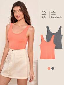 SHEIN BASICS 1入組大圓領背心上衣 - 珊瑚粉 - 查看 8