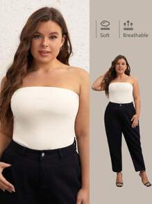SHEIN BASICS 1 Pieza De Top De Tubo Sólido Extra - Beis - Ver 7