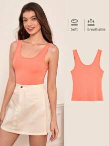 SHEIN BASICS 1入組大圓領背心上衣 - 珊瑚粉 - 查看 1