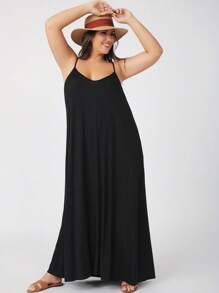 SHEIN BASICS Plus 1pc Solid Cami Dress - Black - View 3