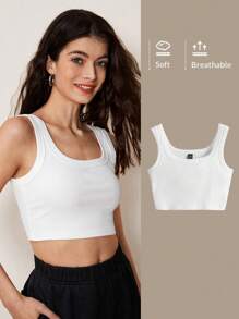 SHEIN BASICS 1pc Solid Crop Tank Top - White - View 9