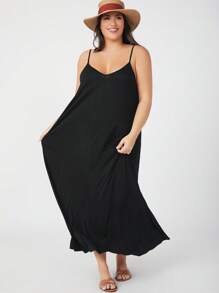 SHEIN BASICS Plus 1pc Solid Cami Dress - Black - View 4