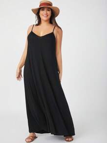 SHEIN BASICS Plus 1pc Solid Cami Dress - Black - View 5