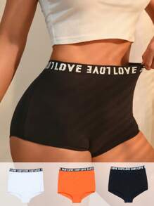 3pcs Letter Tape Waist Shortie Brief Sports - Black - View 1