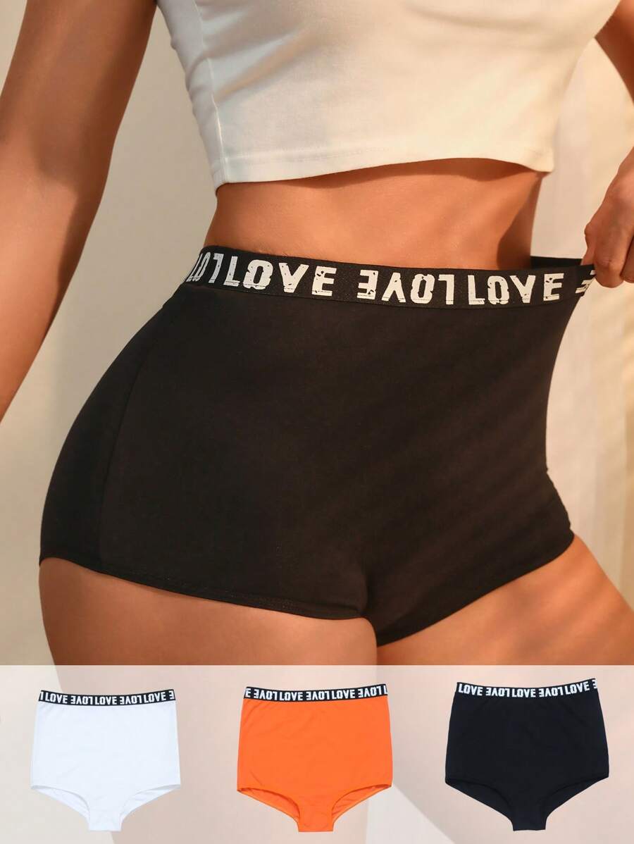 3pcs Letter Tape Waist Shortie Brief Sports - Black - View 1