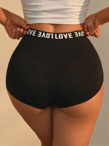 3pcs Letter Tape Waist Shortie Brief Sports - Black - View 2