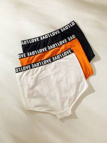 3pcs Letter Tape Waist Shortie Brief Sports - Black - View 3