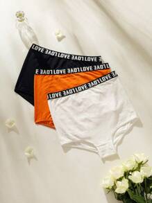 3pcs Letter Tape Waist Shortie Brief Sports - Black - View 4