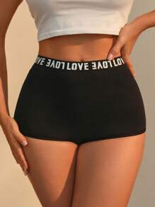 3pcs Letter Tape Waist Shortie Brief Sports - Black - View 5