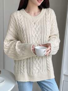 DAZY Cable Knit Drop Shoulder Sweater,Long Sleeve Tops