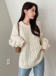 DAZY Cable Knit Drop Shoulder Sweater,Long Sleeve Tops