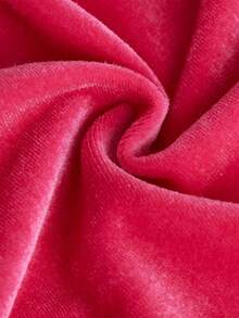 SHEIN 青少年女孩水鑽字母圖案連帽絲絨夾克&短褲 - 玫紅色 - 查看 10