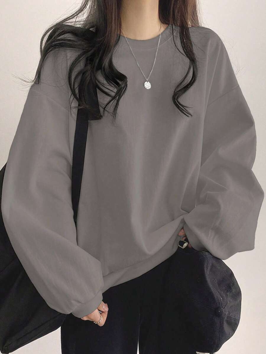 DAZY 纯色落肩超大T恤，秋季服装，返校服装运动衫