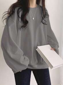 DAZY 纯色落肩超大T恤，秋季服装，返校服装运动衫