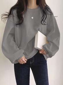 DAZY 纯色落肩超大T恤，秋季服装，返校服装运动衫