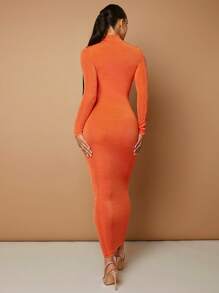 SHEIN BAE 高領褶邊緊身連衣裙