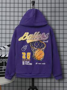 SHEIN Sudadera casual con capucha y estampado de baloncesto para niño preadolescente, de unicolor y manga larga de punto