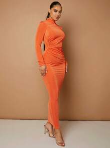 SHEIN BAE 高領褶邊緊身連衣裙