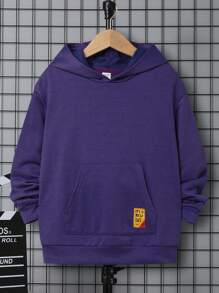 SHEIN Sudadera casual con capucha y estampado de baloncesto para niño preadolescente, de unicolor y manga larga de punto
