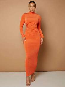 SHEIN BAE 高領褶邊緊身連衣裙