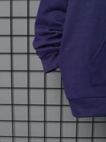 SHEIN Sudadera casual con capucha y estampado de baloncesto para niño preadolescente, de unicolor y manga larga de punto