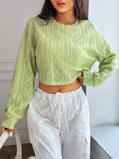 SHEIN EZwear Sudadera crop unicolor de hombros caídos