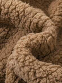 Teen Girl Slant Pockets Hooded Teddy Jacket - Khaki - View 5