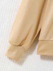 SHEIN Teen Girl Letter Graphic Contrast Collar Drop Shoulder 2 In 1 Pullover - Khaki - View 6