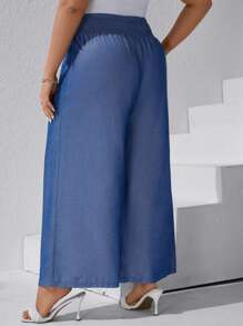 SHEIN LUNE Plus Solid Wide Leg Trousers - Blue - View 2