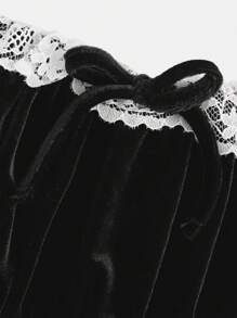 SHEIN Chica adolescente Vestido con encaje en contraste con cordón delantero de terciopelo