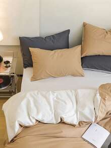 3pcs White And Yellow Brushed Bedding Set, Including 1 Duvet Cover And 2 Pillowcases - White - View 2