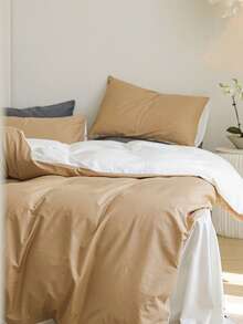 3pcs White And Yellow Brushed Bedding Set, Including 1 Duvet Cover And 2 Pillowcases - White - View 5