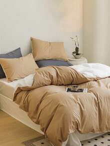 3pcs White And Yellow Brushed Bedding Set, Including 1 Duvet Cover And 2 Pillowcases - White - View 6