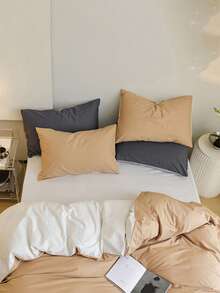 3pcs White And Yellow Brushed Bedding Set, Including 1 Duvet Cover And 2 Pillowcases - White - View 7