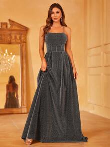 Faeriesty 金屬亮絲露背繫帶吊帶正式連衣裙 - 深灰色 - 查看 5
