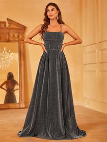 Faeriesty 金屬亮絲露背繫帶吊帶正式連衣裙 - 深灰色 - 查看 6