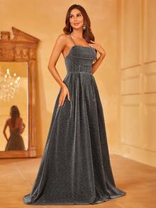 Faeriesty 金屬亮絲露背繫帶吊帶正式連衣裙 - 深灰色 - 查看 7