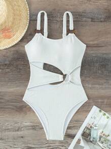 Swim Vcay 鏤空環鏈連體泳衣 - 白色 - 查看 6