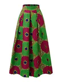 Circle Print Flare Skirt - Multicolor - View 1