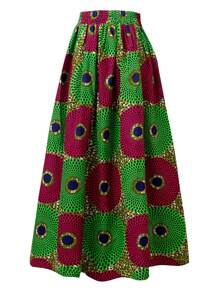 Circle Print Flare Skirt - Multicolor - View 2