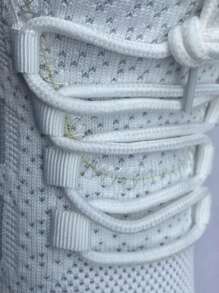 女式白色前繫帶運動鞋，圓頭日常跑步鞋 - 白色 - 查看 6