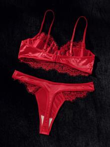 EmpressEnvy 拼接睫毛蕾絲鋼圈內衣套裝