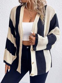 SHEIN LUNE Plus Two Tone Drop Shoulder Cardigan - Multicolor - View 4