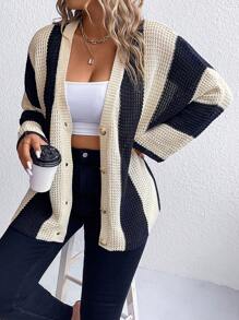 SHEIN LUNE Plus Two Tone Drop Shoulder Cardigan - Multicolor - View 6