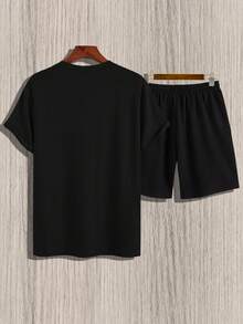 Manfinity Homme Men Slogan Graphic Tee & Shorts - Black - View 2