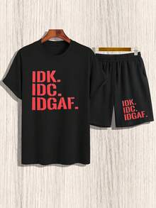 Manfinity Homme Men Slogan Graphic Tee & Shorts - Black - View 3