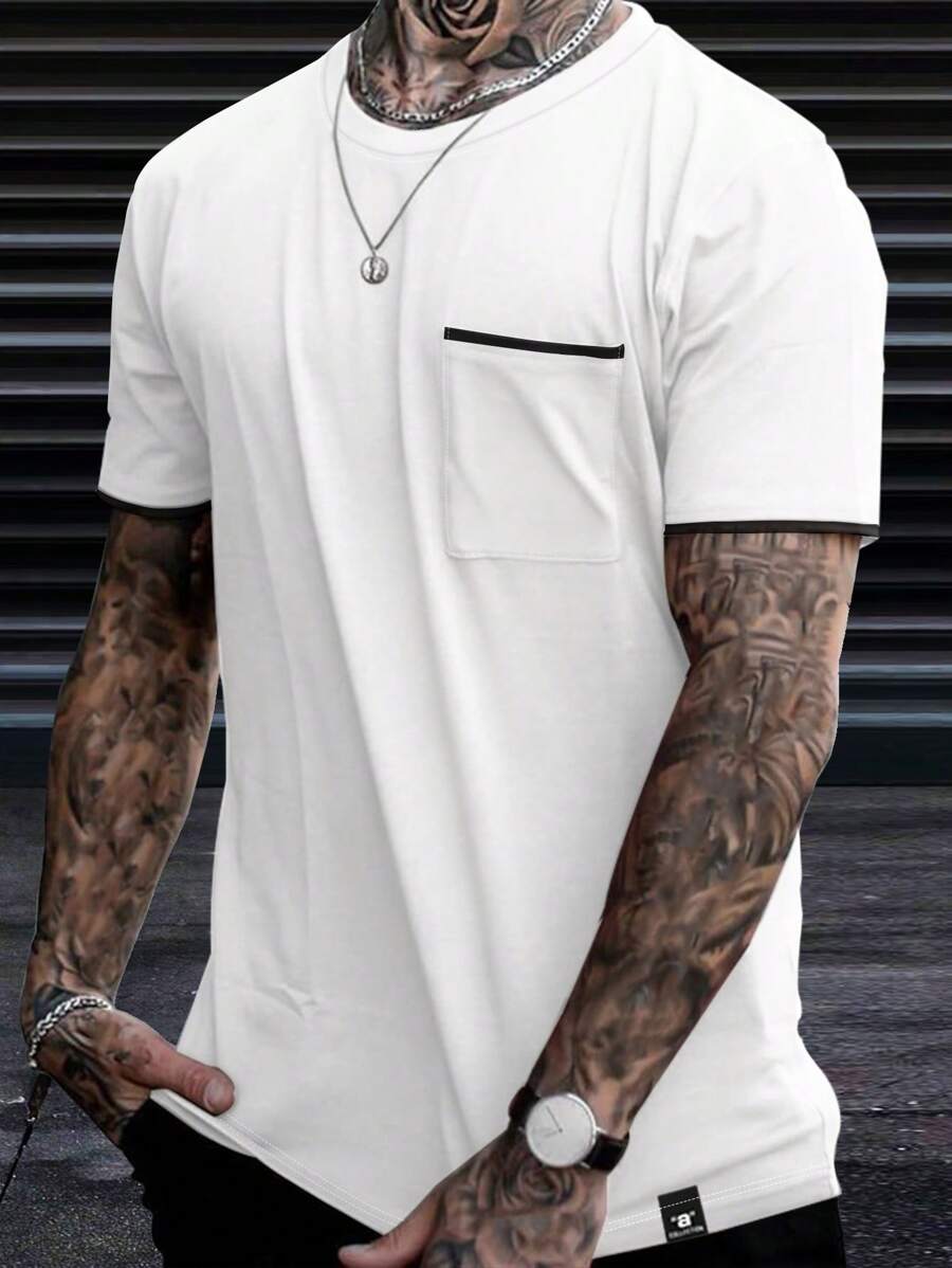 Manfinity Homme Men Contrast Trim Pocket Patched Tee - White - View 1