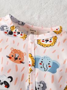 Baby Girl Cartoon Graphic Button Front Footed Sleep Jumpsuit - White - View 3